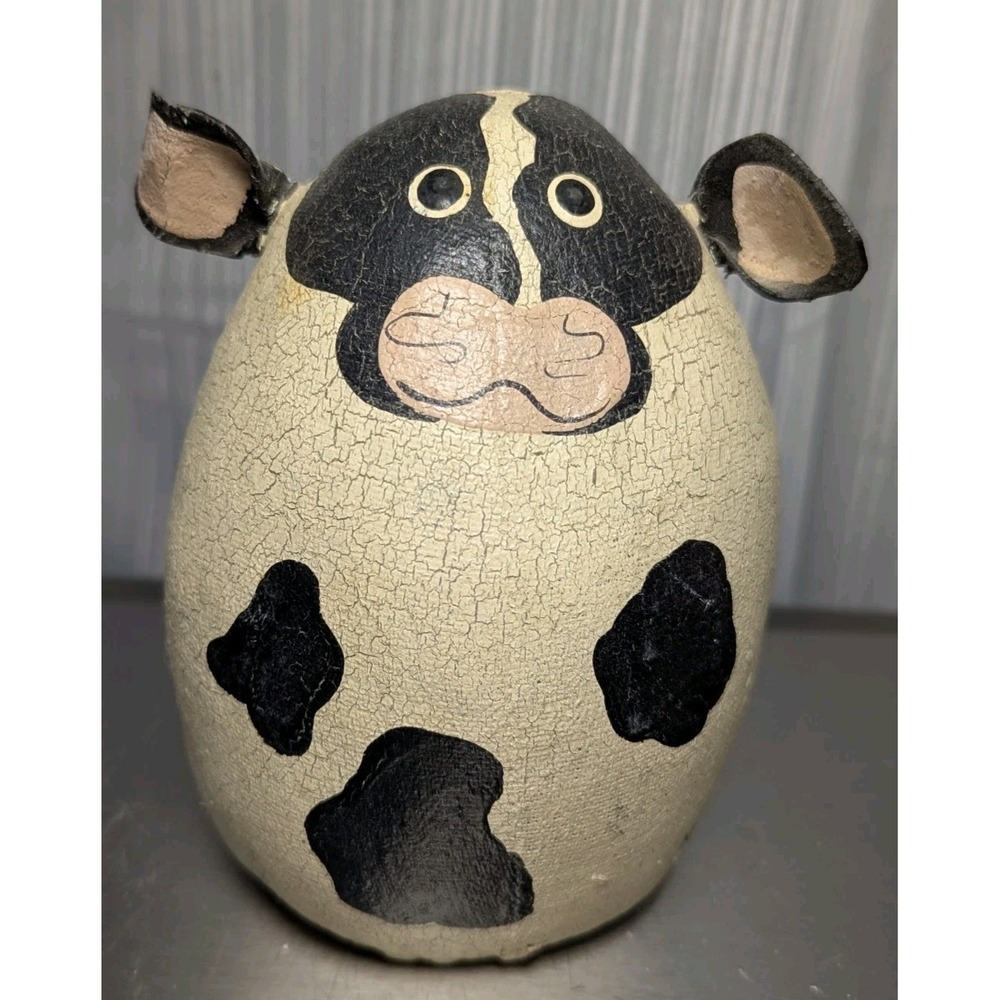 Natalie SilitchRare Vtg Folk Art Primitive Cracked‎ Soft Canvas Cow 5.75"